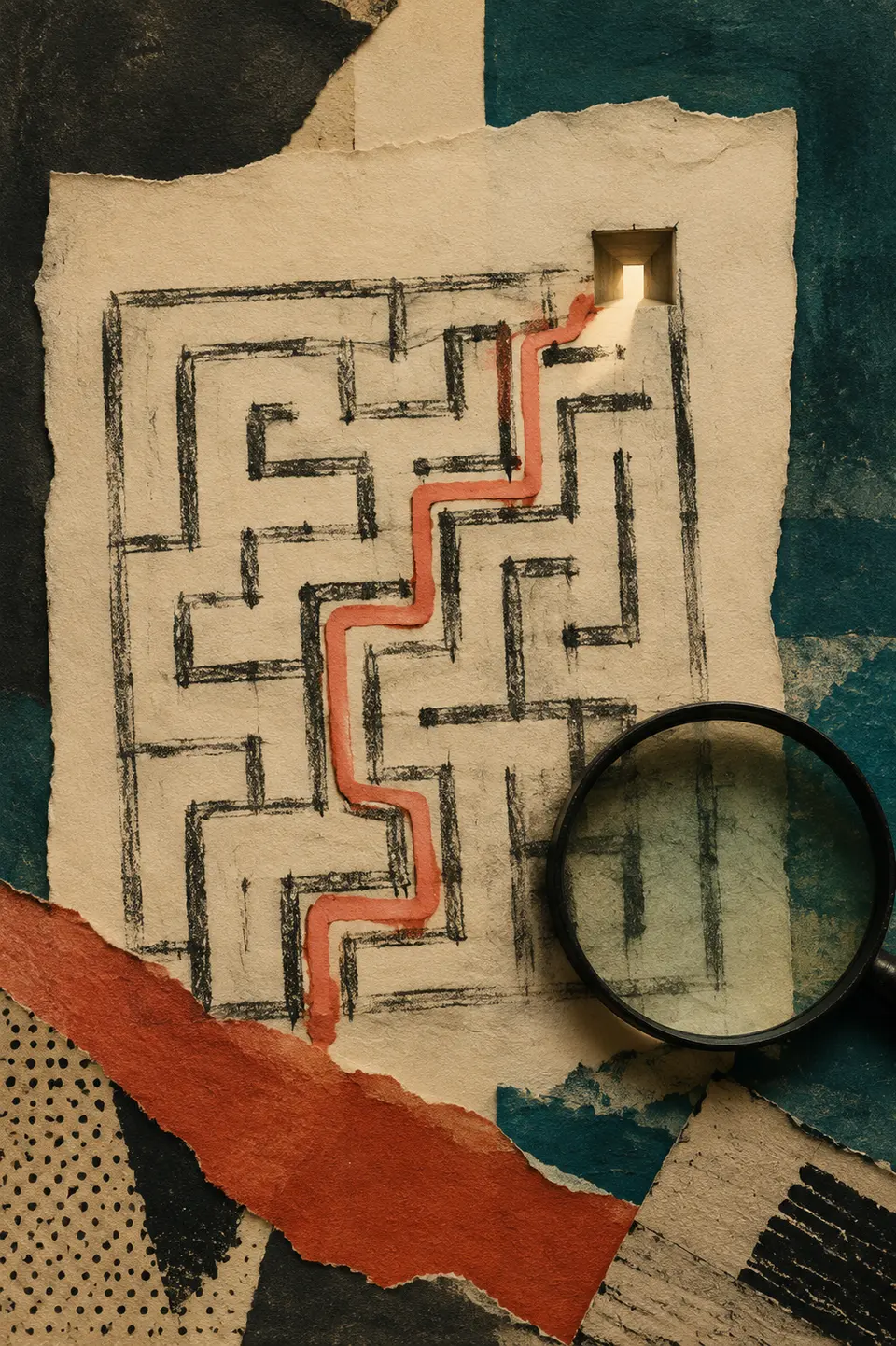 分析错因的纸质拼贴插画